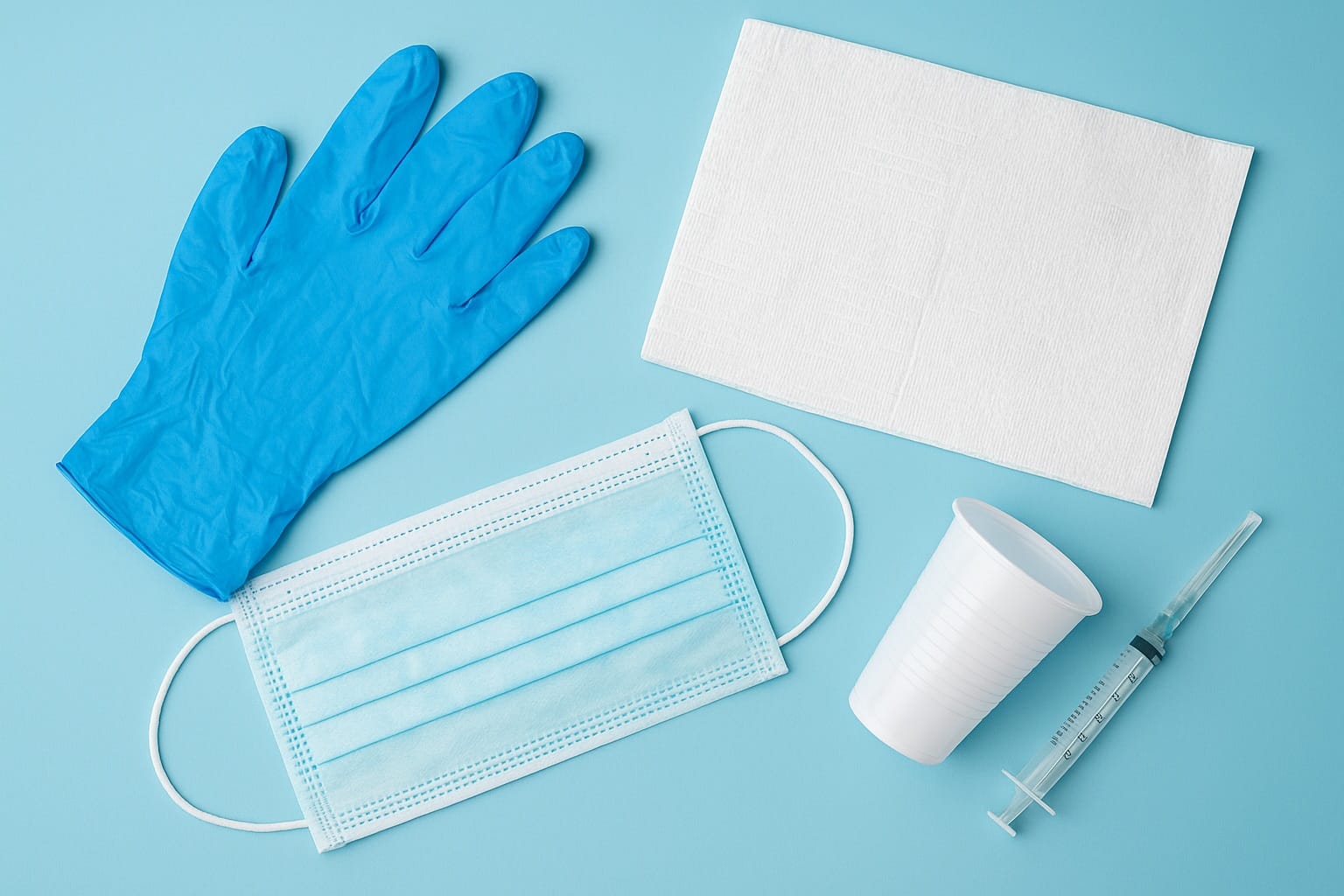 محصولات یکبار مصرف دندانپزشکی روی میز سفید در کلینیک مدرن