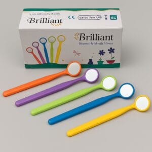 آینه معاینه رنگی دندانپزشکی یکبار مصرف برلیانت در بسته 12 عددی با رنگ‌های متنوع