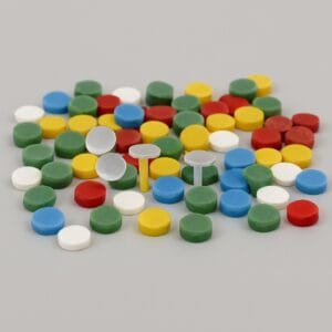 مجموعه رابر استاپ دندانپزشکی سیلیکونی در رنگ‌های آبی، زرد، سبز، قرمز و سفید برای استفاده در درمان‌های دندانی