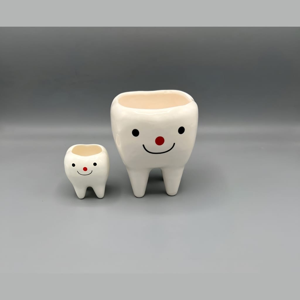 گلدان بزرگ سرامیکی طرح دندان با چهره خندان گلدان بزرگ طرح دندان برای دکوراسیون خانه و مطب
