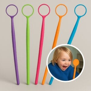 آینه بیمار دسته بلند رنگارنگ برای معاینات دندانپزشکی کودکان