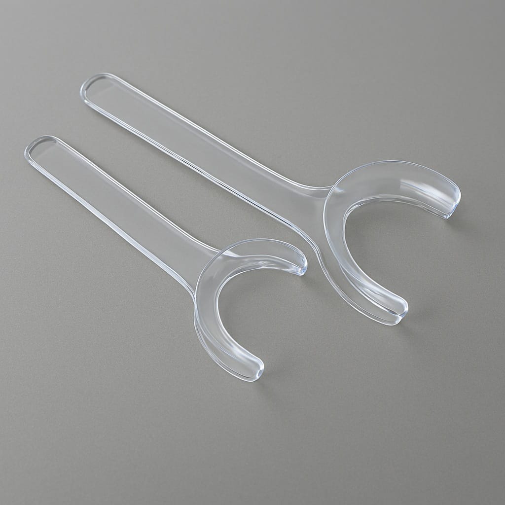 دهان بازکن یک طرفه شفاف در دو سایز برای دندانپزشکی دهان بازکن یک طرفه شفاف در دو سایز برای معاینات و جراحیهای دندانپزشکی.