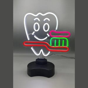 تابلوی نئون طرح دندان با مسواک رنگی برای مطب دندانپزشکی